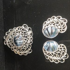 Vintage Sarah Coventry Royal Plumage Demi-Parure Brooch And Earrings Set